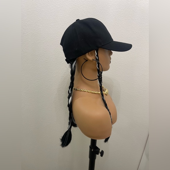 Baseball Cap Hat Wig with Long Braided Synthetic Hair Extension 25" Braided Pony - Picture 9 of 12
